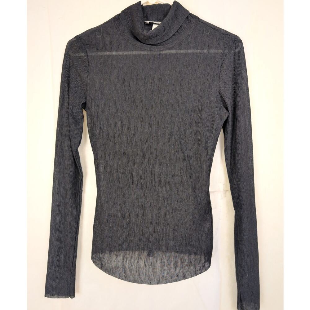 H & M black sheer krinkle turtleneck top Size Sm Whimsigoth Grunge Indie Sleaze